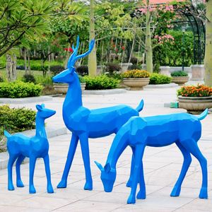 玻璃钢仿铜几何切面鹿雕塑园林仿铜抽象鹿动物