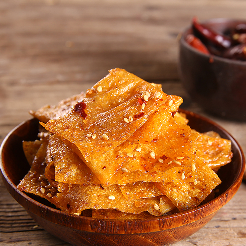 湖南特产香辣豆皮手工麻辣豆腐皮平江辣片8090零食小吃怀旧500g