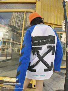 包邮2018秋装抖音INS超火字母涂鸦箭头印花长