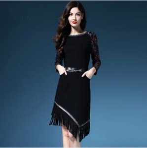 欧洲站2017秋装新款女装欧美名媛黑色时尚潮