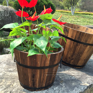 炭化色种树花盆木桶实木深色圆形田园防腐木庭院阳台户外盆栽 span