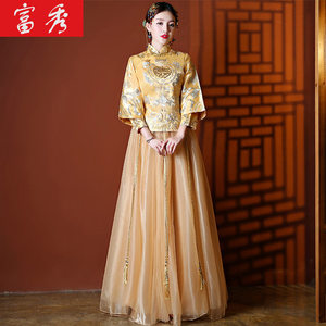 【金色中式新娘服价格】最新金色中式新娘服价