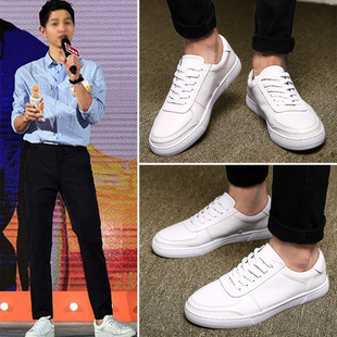 香港sandals 男鞋高端明星同款鞋宋仲基小白鞋男纯皮白色板鞋朝流