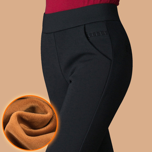 冬季加绒加厚外穿打底裤女大码妈妈高腰弹力小脚裤保暖裤子棉裤女