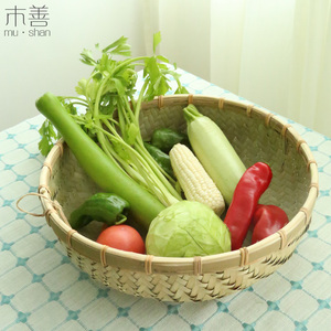 木善 竹编筐竹簸箕 装菜竹筐 圆筲箕 菜 span class=h>箩 /span> 蔬菜