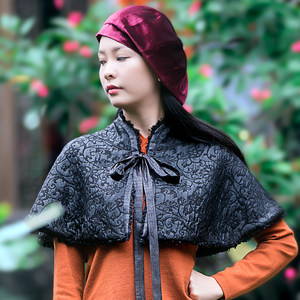 【闲潭落花】栖意原创设计女装定制丝毛保暖香云纱古典披肩答谢款￥ 