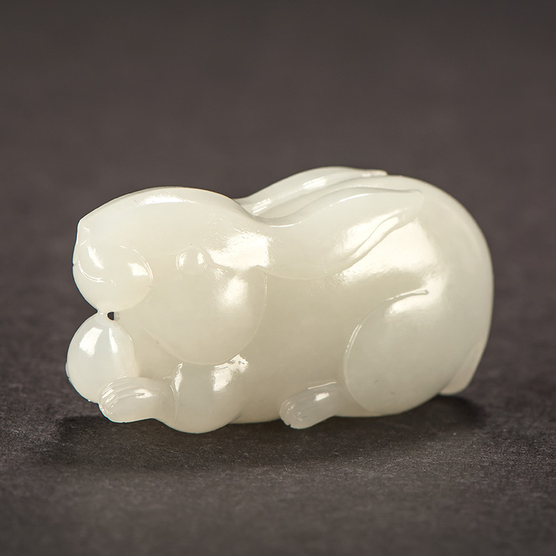 包邮 新疆和田玉白玉 籽料 招财兔 挂件 26.6g