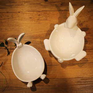  span class=h>白色 /span>陶瓷可爱兔耳兔子造型碗 餐厨收纳盘