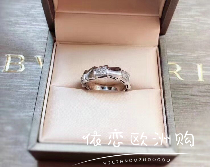 Bvlgari/宝格丽 镶钻 蛇形戒指 18K白金 窄版 宽版 婚戒 情侣对戒