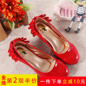 红黑色儿童女童高跟鞋皮鞋公主鞋2017新款春