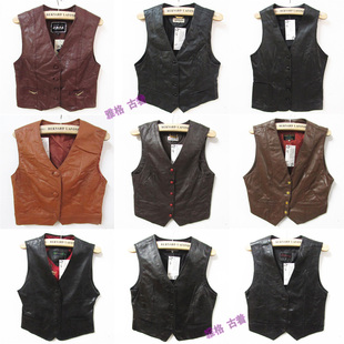 古着真皮牛羊皮男女皮马甲西部短款街头 披肩马夹机车摇滚修身