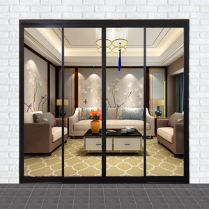 黑色移门定制细框窄边中空门后现代简约玻璃门厨房阳台隔断钢化