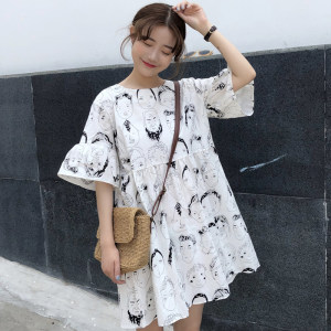 夏季女装韩版学生连衣裙女短袖女生宽松沙滩裙