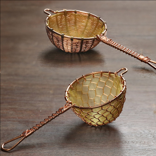 哲明 传统手工编织金网茶漏 铜编茶具漏斗茶过滤网茶渣铜丝铜茶隔