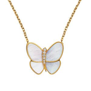 papillon系列18k黄金白 span class=h>珍珠 /span>贝母配钻石蝴蝶链坠