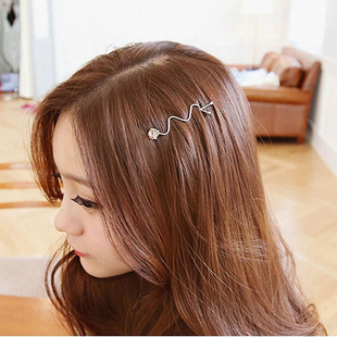 缀恋韩版简约发饰 水钻一字发夹刘海夹头饰波浪夹边夹小饰品发夹