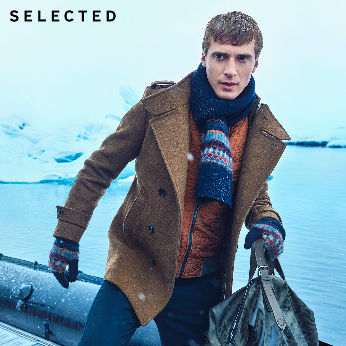 热销新品selected思莱德男士双排扣立领毛呢大衣f|415427032