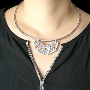 双挂环镂空大人女款925银吊坠锁骨女士女人银项圈 民族风百搭