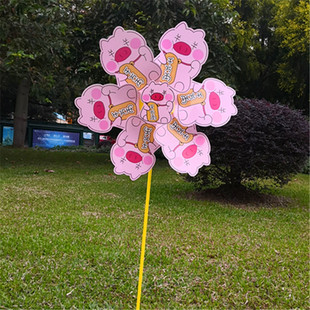 猪年花市风车挥春大风车地摊网红金猪旋转小风车儿童小猪派钱风车