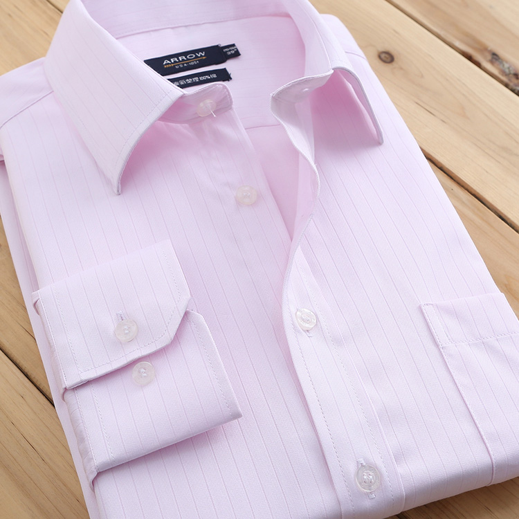 ARROW美国箭牌浅粉色伴郎新郎衬衫 纯棉免烫长袖男士衬衫结婚衬衣