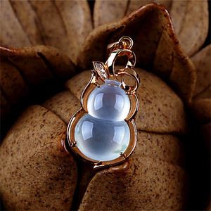 翡翠玉葫芦吊坠男女款高冰种飘花天然a货正品缅甸老坑玉坠镶嵌18k