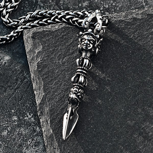 宗教三面佛降魔杵吊坠男复古辟邪 span class=h>金刚杵 /span>钛钢