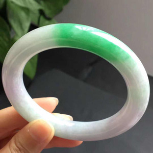 七彩翡翠云南缅甸玉天然a货翡翠冰种春彩圆条翡翠手镯17-3.21-58
