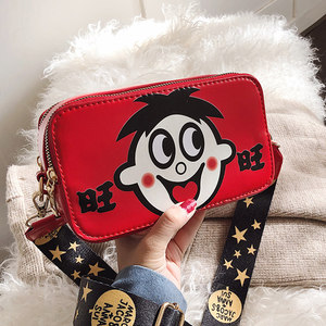 2019春季新款卡通可爱旺旺斜挎包旺仔牛奶包包宽肩带小挎包小方包