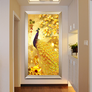 金孔雀 span class=h>十字绣 /span>线绣新款2018客厅招财进宝玄关竖