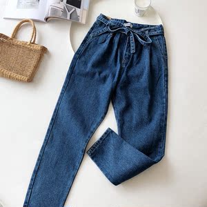 蝴蝶结高腰小脚裤女图片