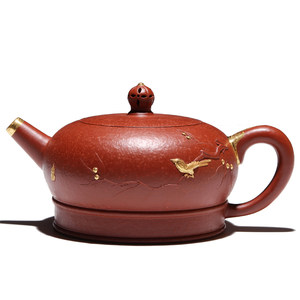 宜兴紫砂壶纯手工功夫茶壶 朱泥喜鹊报喜壶250ml球孔出水吴平作品￥ 