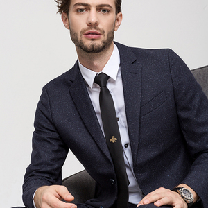 提花布欧美紫色修身型九分袖西装图片