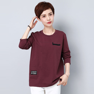 女士秋季体恤衫长袖纯棉宽松图片
