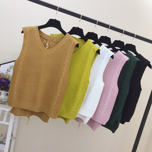 无袖针织 span class=h>背心 /span>女短款外穿毛线小马甲秋冬韩版露