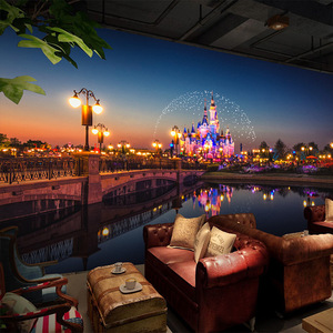 迪士尼壁纸3d梦幻公主城堡墙布卡通儿童    酒店宾馆主题餐厅墙纸