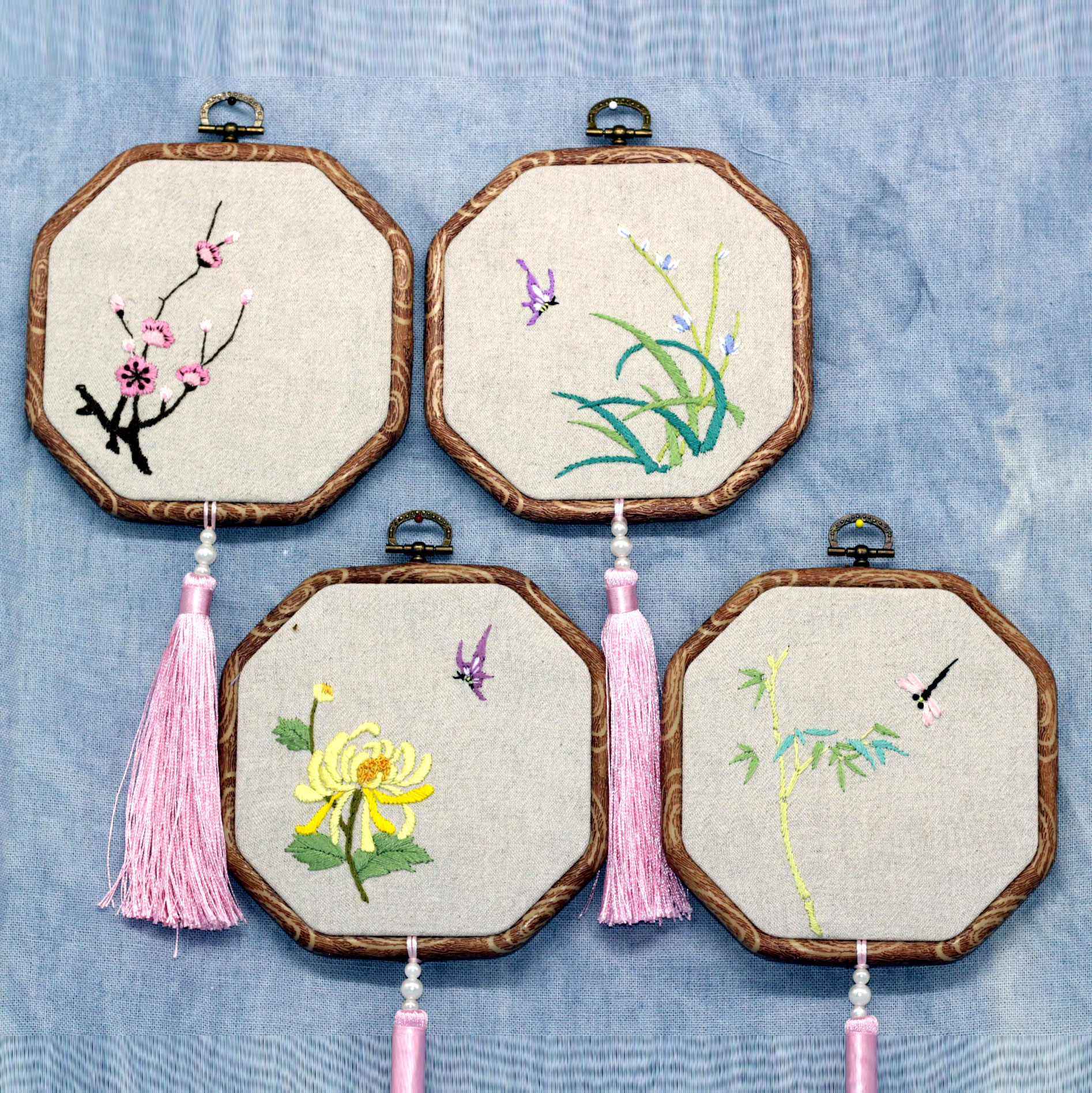 原创 梅兰竹菊刺绣diy材料包家居装饰画手工创意礼品孕妇成人初学