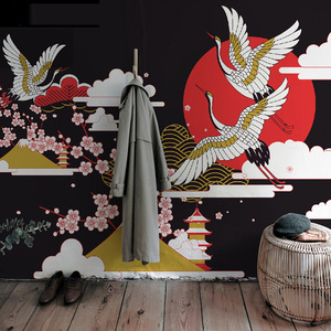  span class=h>日式 /span>主题餐厅包厢壁纸个性浮世绘仙鹤壁画日本