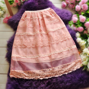 q2730粉色甜美公主裙欧根纱蕾丝蓬蓬裙半身裙雪纺长裙夏仙女