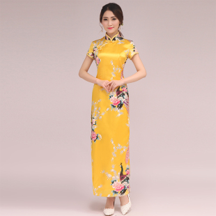 长款中式复古礼仪旗袍2017中老年妈妈演出旗袍裙大码走秀演出服女