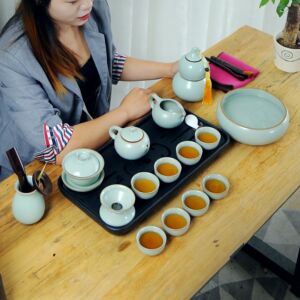 汝窑功夫 span class=h>茶具 /span>套装家用简约陶瓷整套办公室泡茶