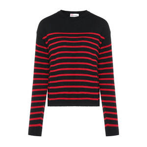 红黑条纹编织混合材质女士套头 span class=h>毛衣 /span>