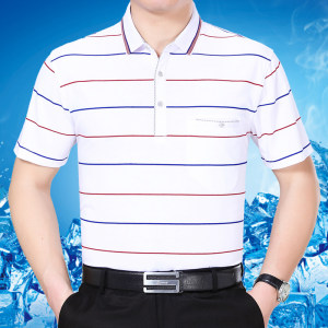 2017夏装新款桑蚕丝品牌短袖t恤男中年大码父