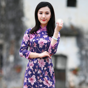 春秋改良旗袍裙长袖中长款图片