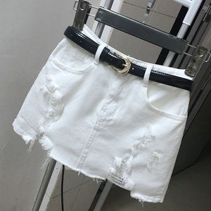 class=h>女 /span>夏破烂不规则防走光半身白色裙子