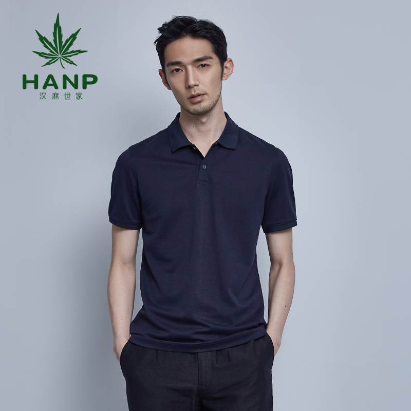 专柜 Hanp/汉麻世家翻领短袖男t恤修身棉麻T恤时尚休闲上衣秋新品