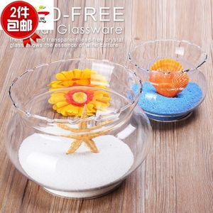 透明玻璃花盆 绿萝水培花瓶花器 圆形花边玻璃