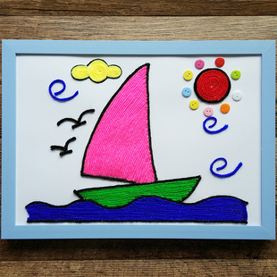 幼儿园手工课材料包 毛线扣子粘贴画 创意新奇diy玩具贴画 帆船