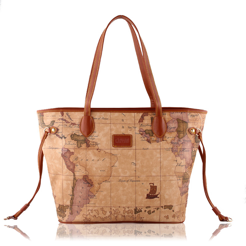 卡兰蒂韩版时尚休闲地图包包女包潮2016新款女士单肩包手提包包邮