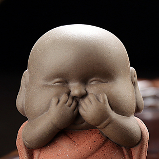 瓷道有家三不小和尚茶宠摆件紫砂沙弥可爱佛不说不听不看可养茶玩