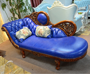 欧式真皮沙发贵妃沙发 美式贵妃床         椅 蓝色皮实木雕刻 ￥ 6